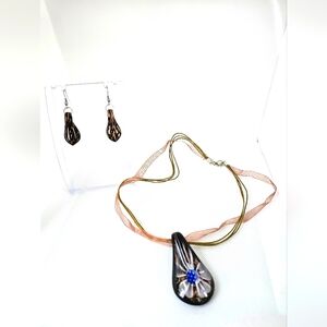 Vintage Murano Hand Blown Glass Necklace & Earrings Set!
